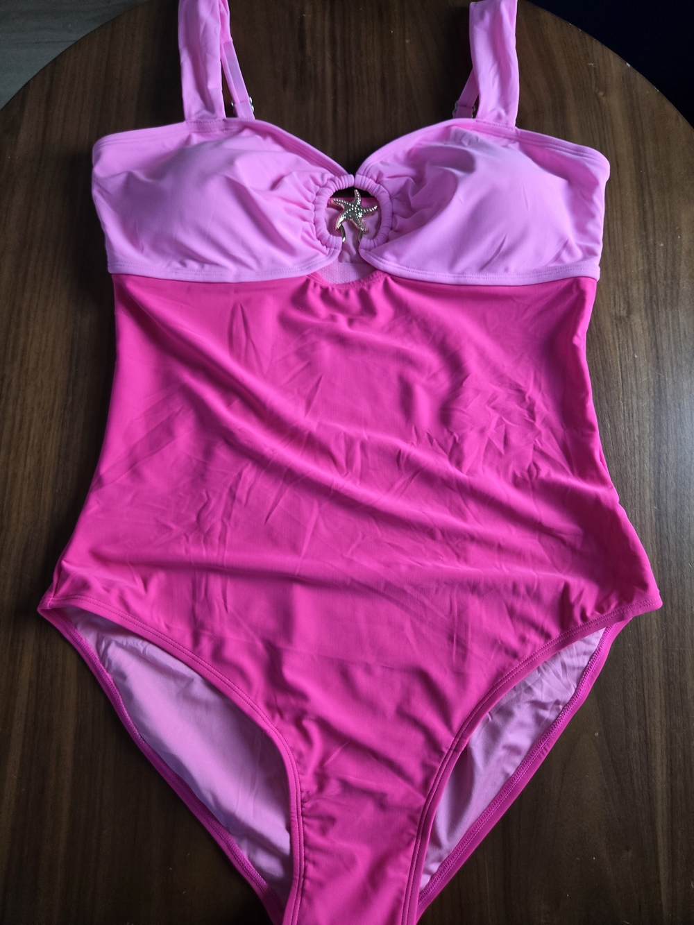 Pink Two-Tone One-Piece Swimsuit with Star Accent